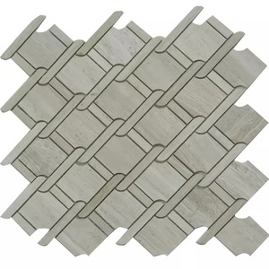 calacatta basketweave travertine stone grey marble waterjet tile mosaic marble floor tile