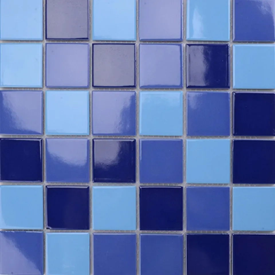 dark blue swimming pool ceramic mosaic floor tiles glazed blue mosaic backsplash for wall decor