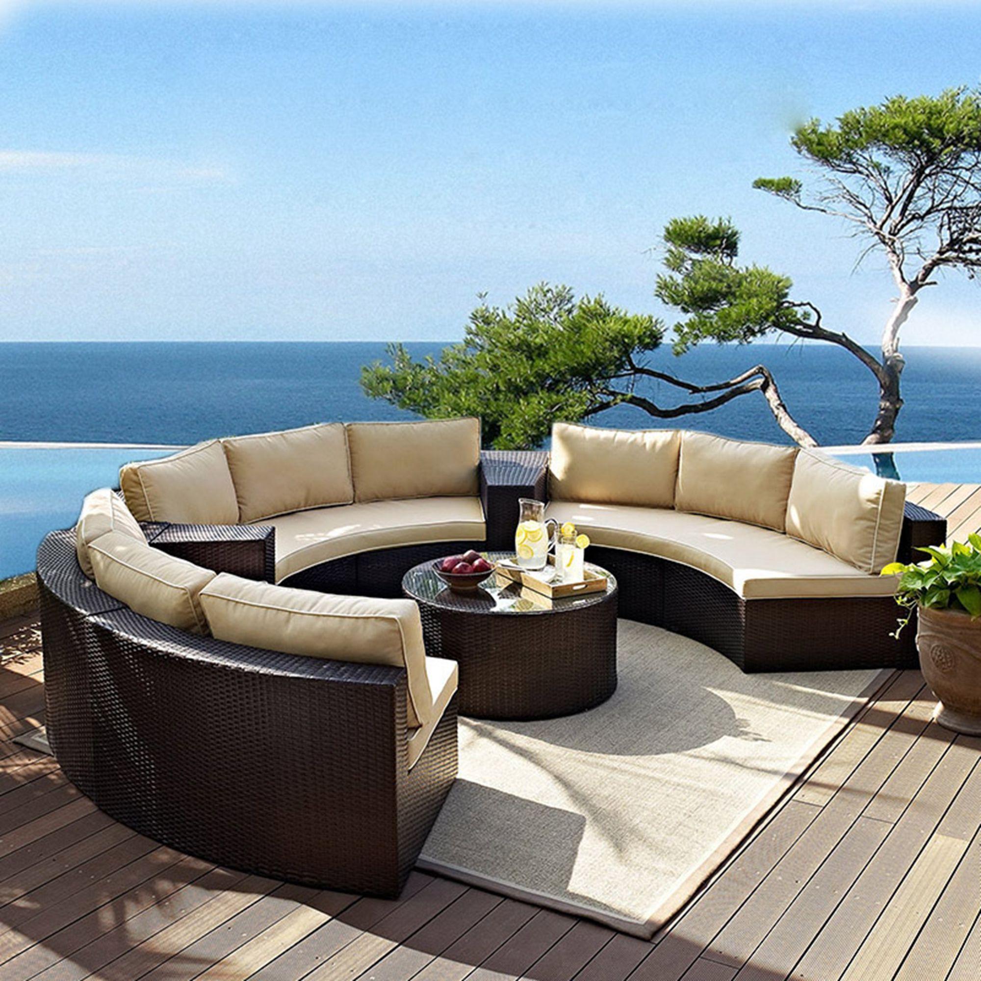 indonesian Beautiful curved resort hotel entertaining garden rattan sofa and table set courtyard pool furniture outdoor