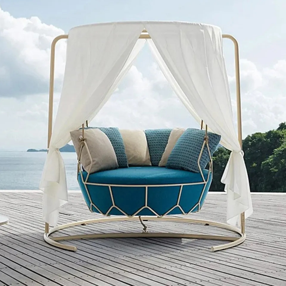 swivel wicker hanging chair swing bed outdoor boho furniture chair rattan hanging sofa