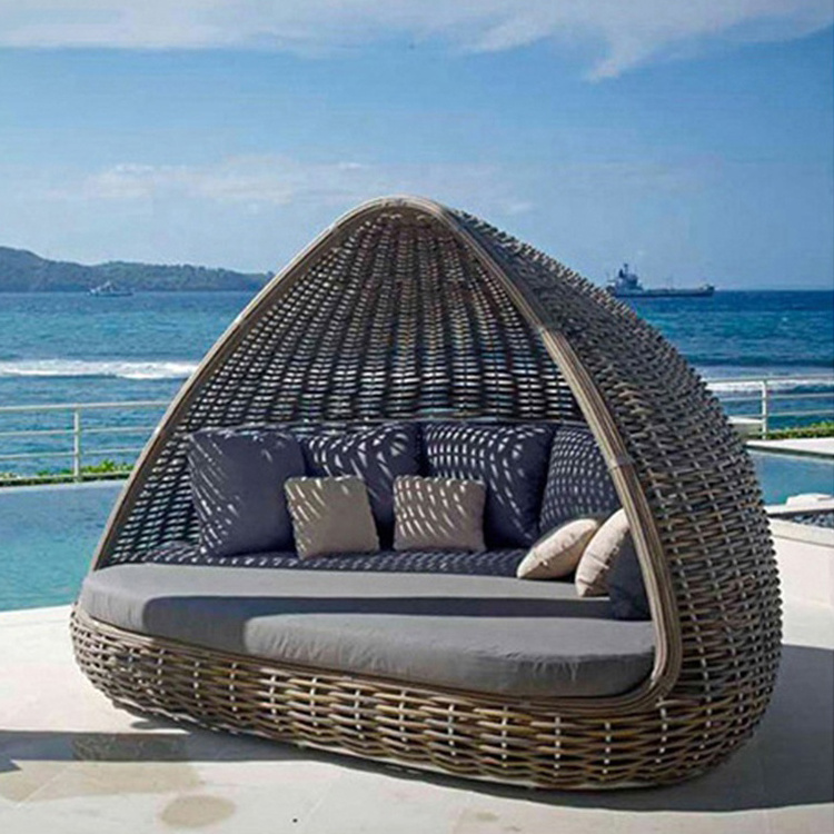 rattan wicker outdoor patio round lounge sofa daybed set bed round