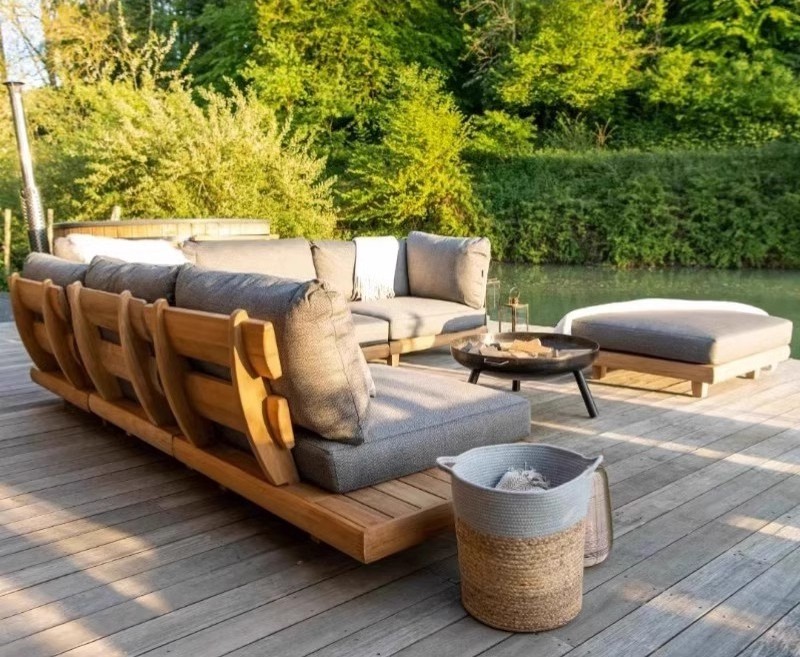 Hot Sale Contemporary Wicker Outdoor Sofa All-Weather Teak Wood Patio Set Waterproof for Hotel Use