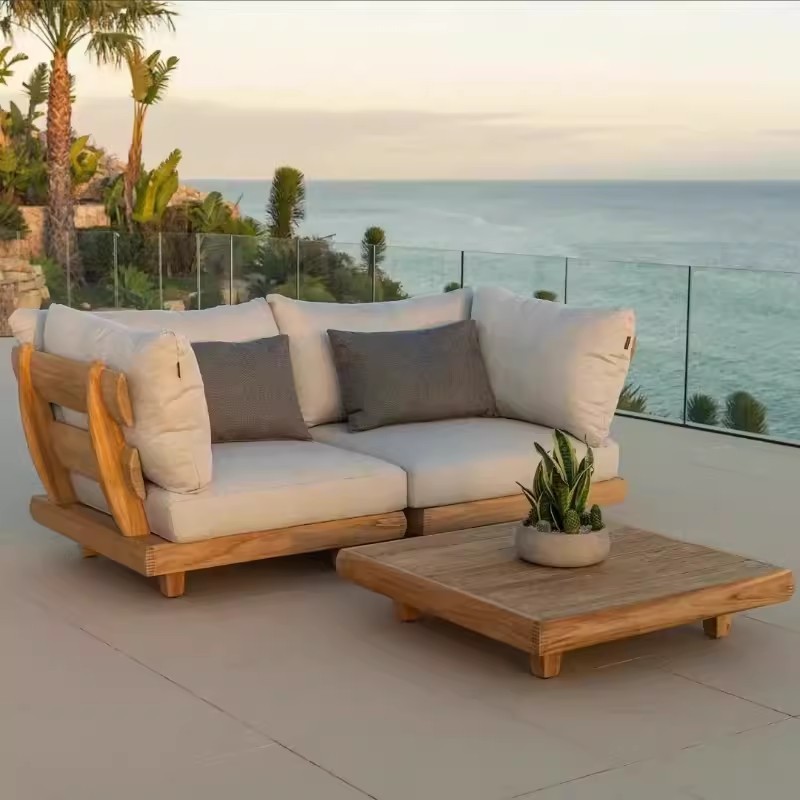 Waterproof Teak Wood Furniture with Cushions Living Room Balcony Garden Patio Hotel Sectional Outdoor Sofa