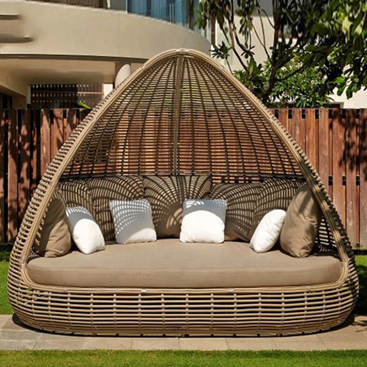 rattan wicker outdoor patio round lounge sofa daybed set bed round