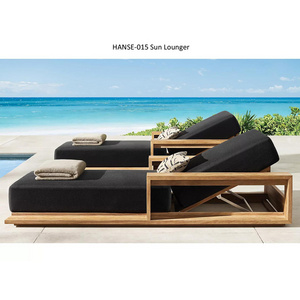 Luxury modern garden furniture outdoor daybed with thick cushion wood outdoor day bed swimming pool lounge beach cabana