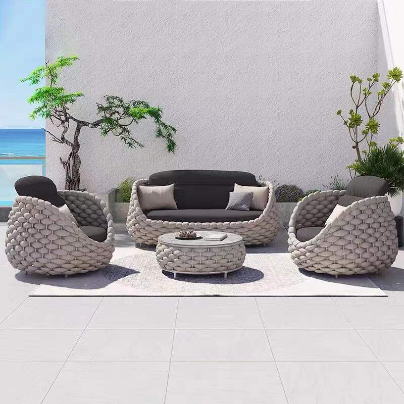 all weather Outdoor garden furniture high quality 4 seaters garden furniture sofa set polyester woven rope chair