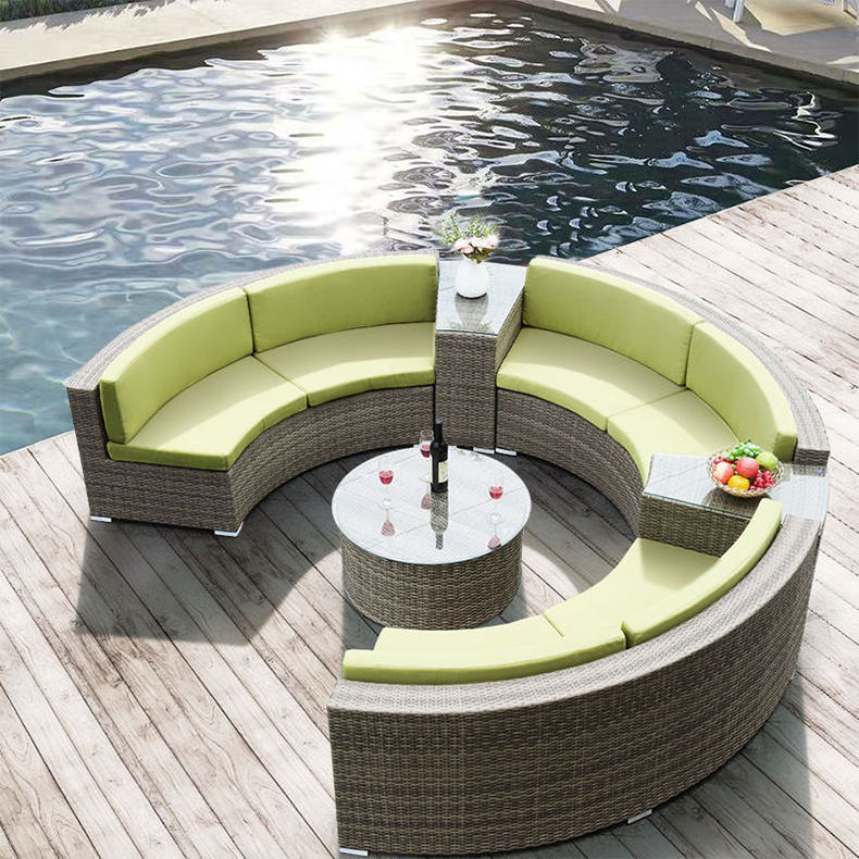 Wholesale modern outdoor round sectional sofa garden rattan sofa set outdoor circular patio furniture