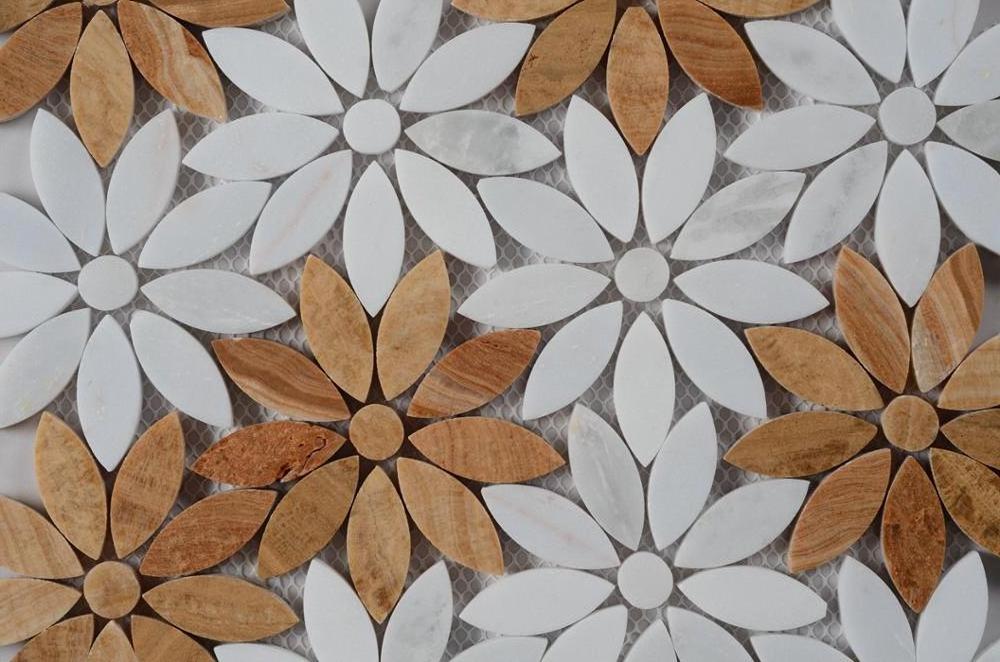 high quality artistic white marble look mosaic tiles inlay backsplash