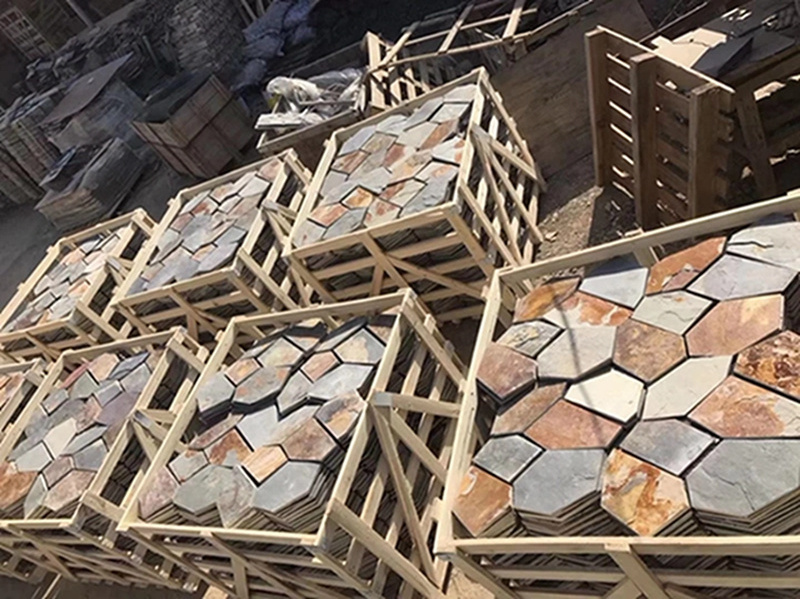 Modern Design Outdoor Natural Stone Mesh Mounted Flagstone Mats Slate Slabs Veneer Paving Stones Tiles Stair Wholesale Hotels