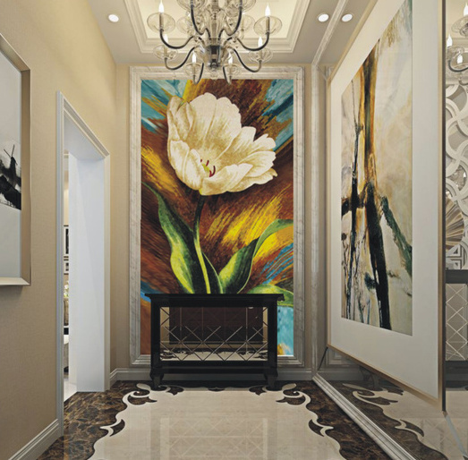 Modern Classic Craft Glass Flower Mosaic Tile Square Shape with Parquet Feature for Hotel and Villa Interior Walls