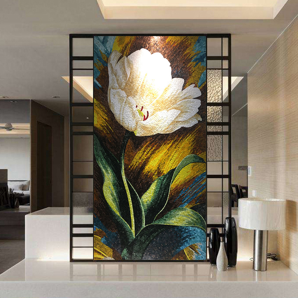 Modern Classic Craft Glass Flower Mosaic Tile Square Shape with Parquet Feature for Hotel and Villa Interior Walls