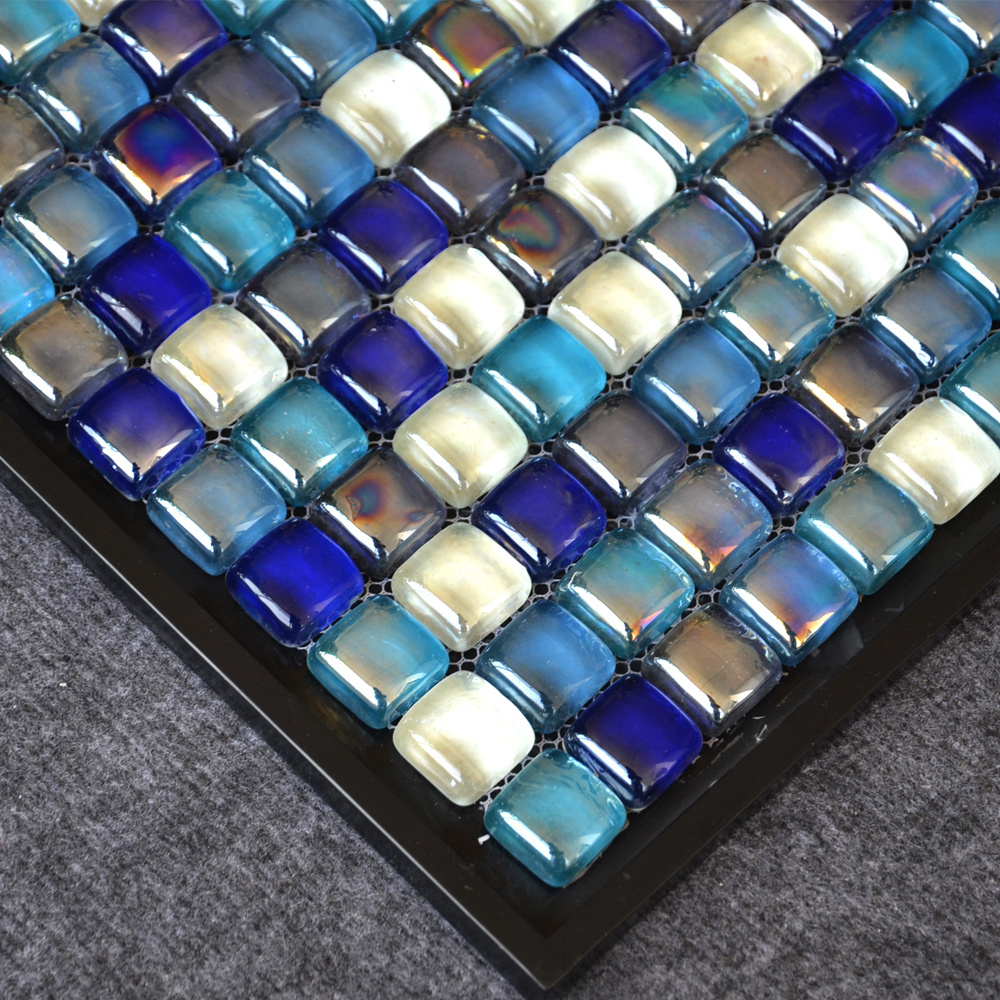 round blue sea crystal glass mosaic tiles pool tile pebble backsplash philippines for kitchen