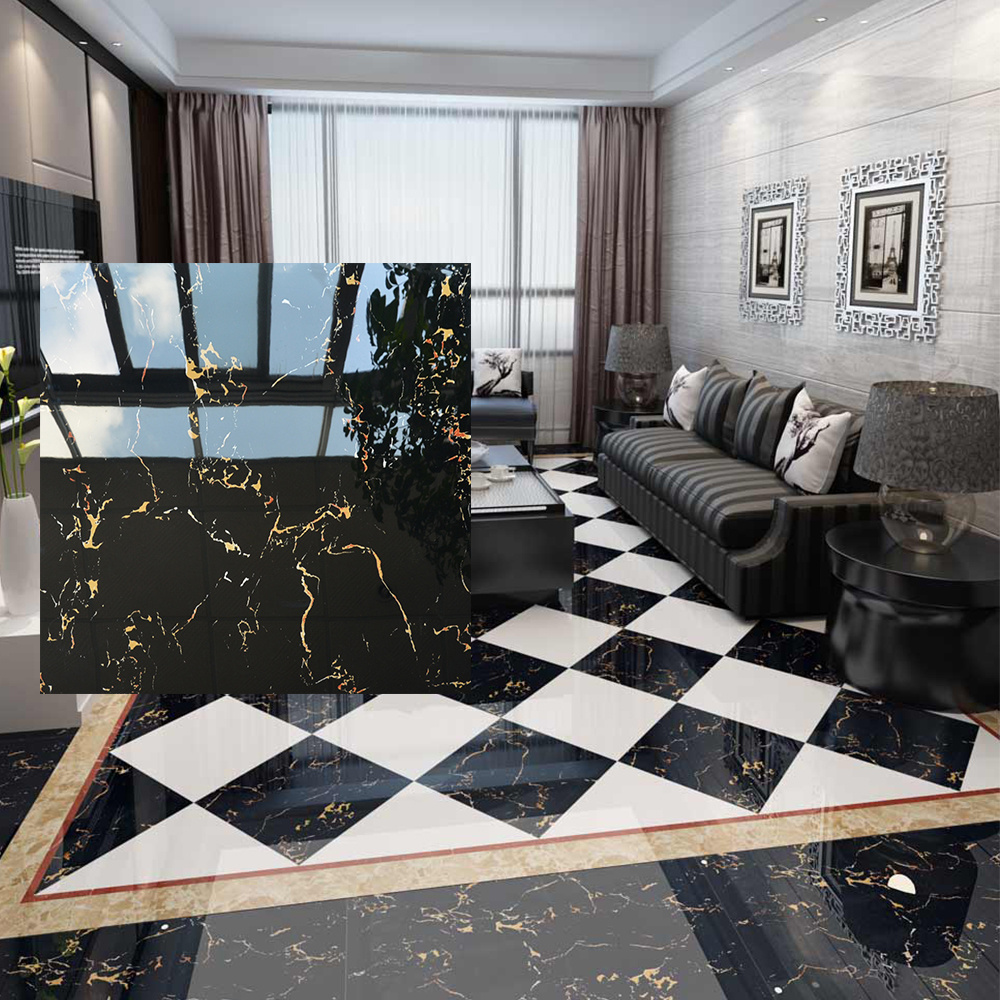 Black with gold interior floor and wall design polished glazed porcelain marble tile texture