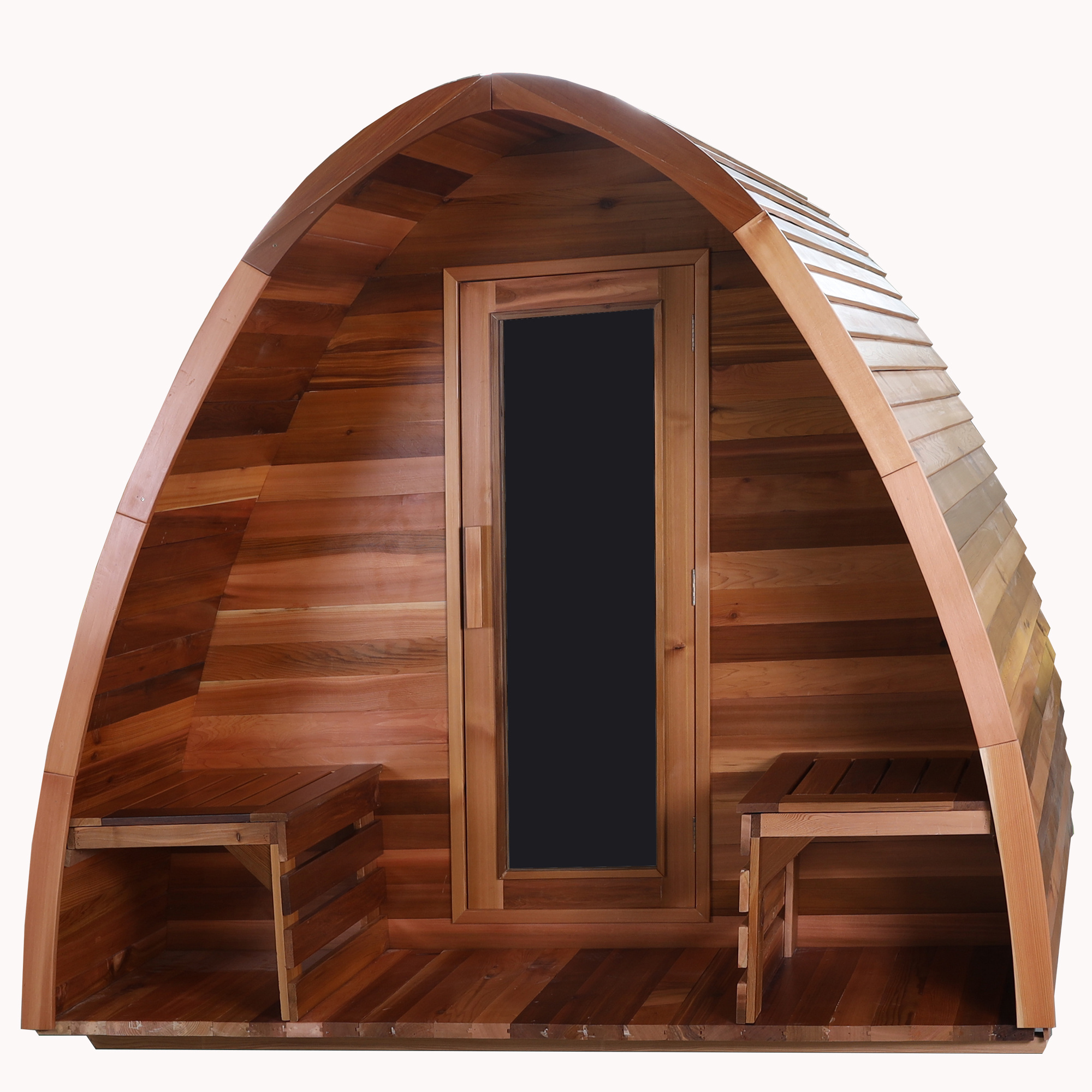 Modern Golden Wave Sauna Cabin for Outdoor Solid Wood Stove Heating for Bathroom and Hotel with Transom Windows for 2-4 People