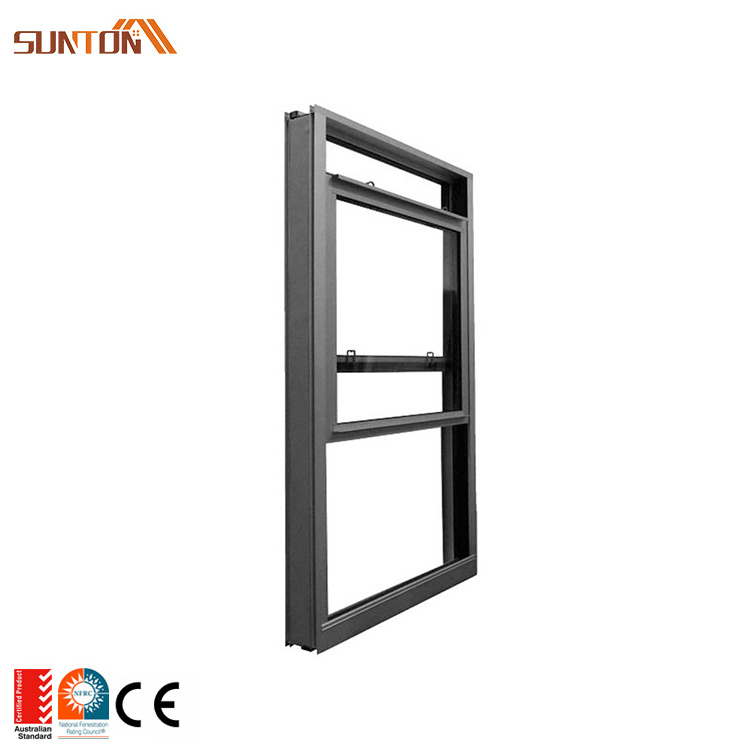 Custom modern double-hung windows american style black aluminum frame double glazed glass up down vertical sliding sash window