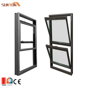 Custom modern double-hung windows american style black aluminum frame double glazed glass up down vertical sliding sash window