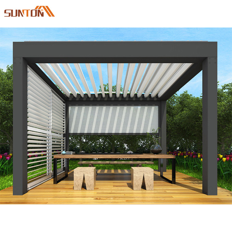 Modern aluminum profiles pergolas system exterior gazebo remote control motorized aluminium louvre roof bioclimatic pergola