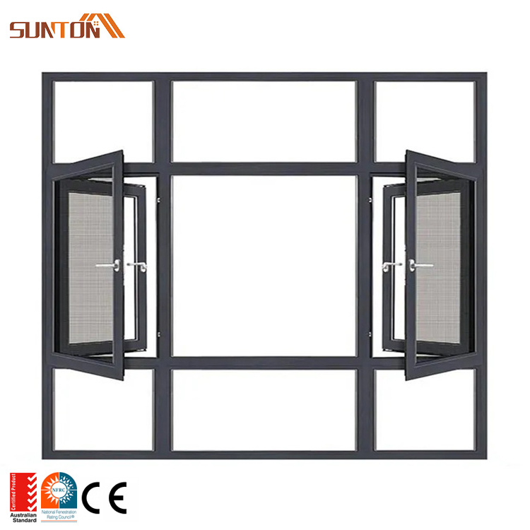 Customized sound-proof aluminium swing windows soundproof aluminum insulated glass outward casement window with mosquito net