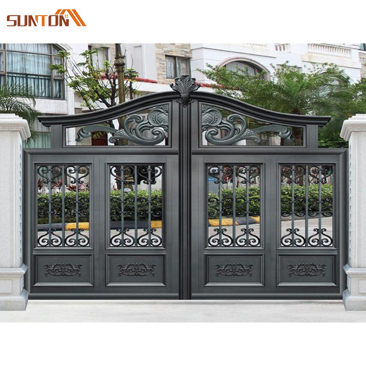 Automatic garden yard metal front security fence gates door design luxury arch aluminum art courtyard entrance sliding gate