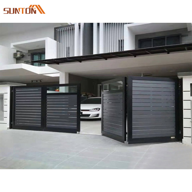 Outdoor house villa security swinging gates door design modern electric automatic aluminum double swing driveway gate