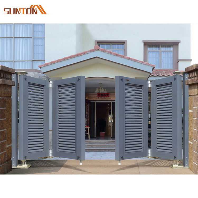 Outdoor house villa security swinging gates door design modern electric automatic aluminum double swing driveway gate