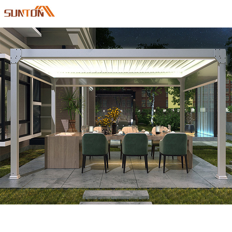 Modern aluminum profiles pergolas system exterior gazebo remote control motorized aluminium louvre roof bioclimatic pergola