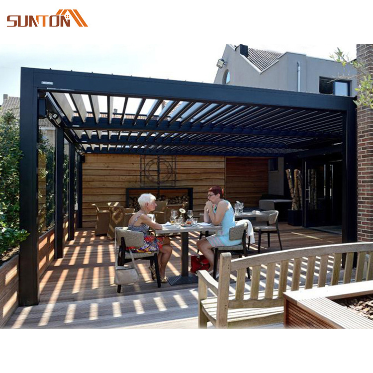 Modern motorized aluminum louver bioclimatic pergolas systems outdoor electric automatic aluminium louvered roof pergola kits