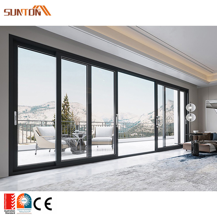 Factory price modern design apartment house villa exterior patio balcony black aluminum alloy frame security glass sliding door