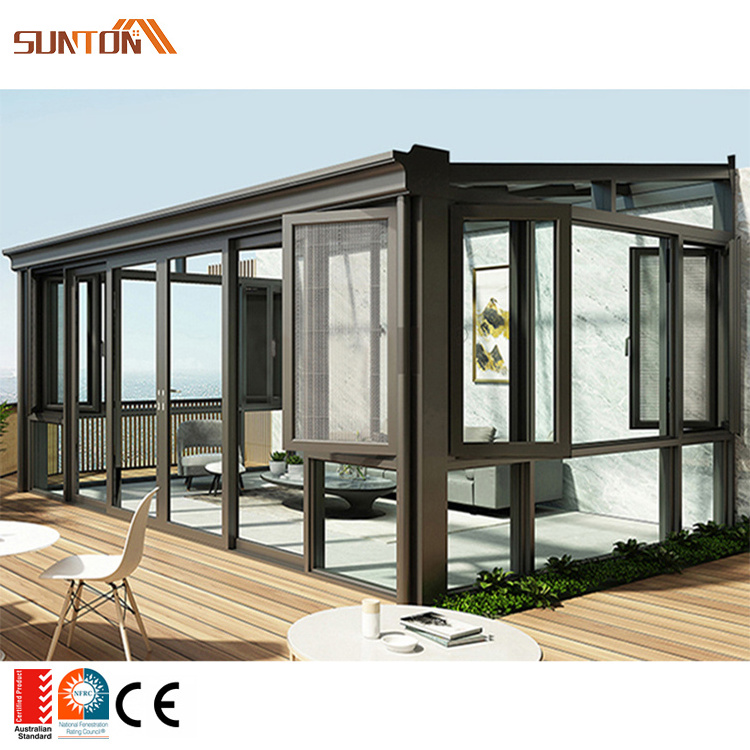 Custom high quality all season glasshouse sunrooms cheap prefab house aluminium glass roof patio enclosures sunroom kit