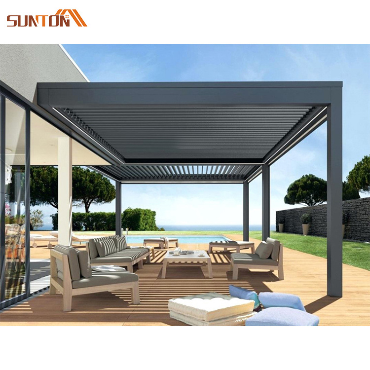 Modern aluminum profiles pergolas system exterior gazebo remote control motorized aluminium louvre roof bioclimatic pergola