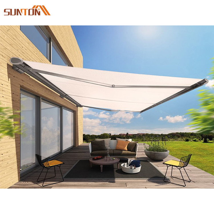 Customized modern outdoor patio waterproof electric motorized retractable full cassette pvc fabric awning with led light kit