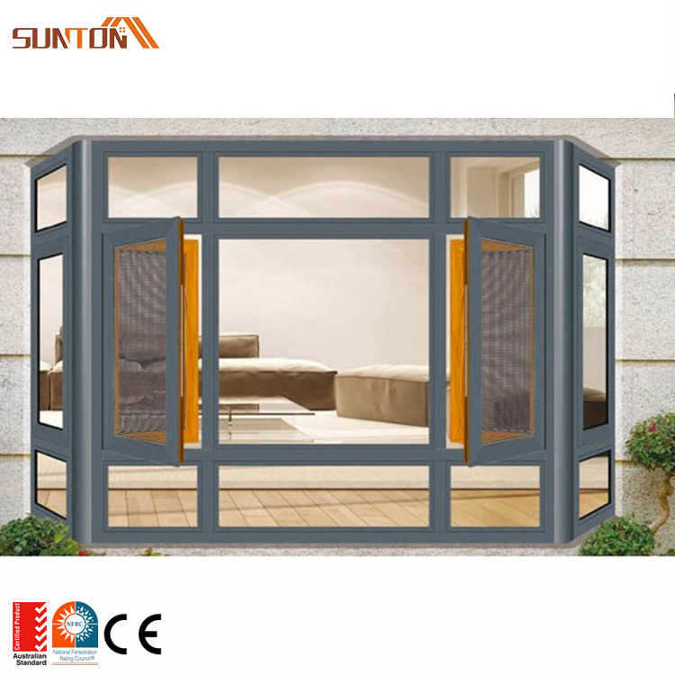 Custom exterior aluminium window design modern large aluminum frame glass fixed bay and bow windows