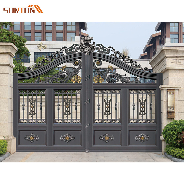 Automatic garden yard metal front security fence gates door design luxury arch aluminum art courtyard entrance sliding gate