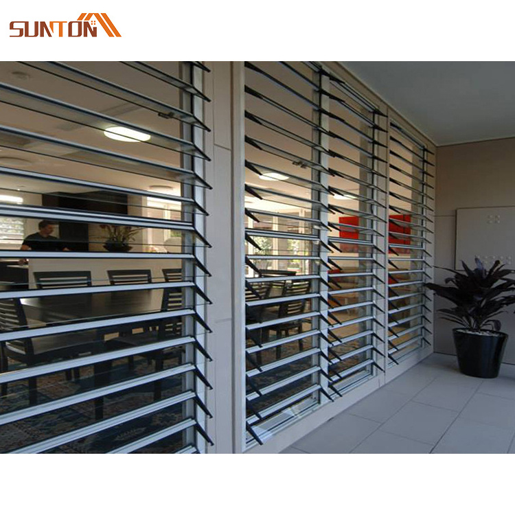 Customize exterior aluminum frame louver ventilated window design house villa modern aluminum glass louvre windows