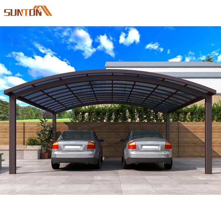 Outdoor sun-proof and strong wind resistance aluminum material polycarbonate panels roofing 2 car carport