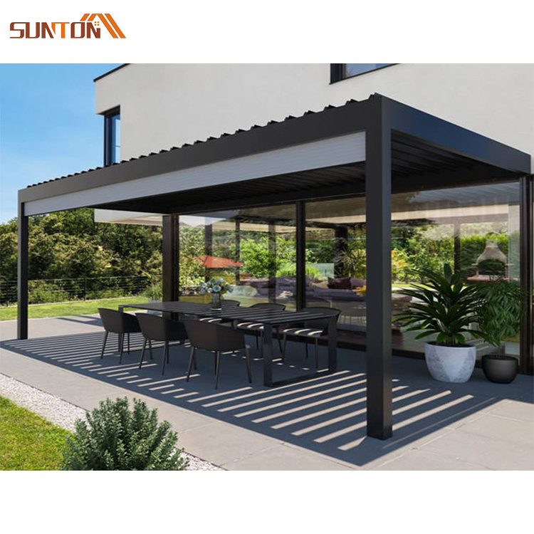 Modern motorized aluminum louver bioclimatic pergolas systems outdoor electric automatic aluminium louvered roof pergola kits