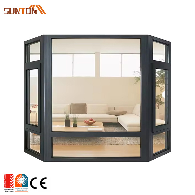 Custom exterior aluminium window design modern large aluminum frame glass fixed bay and bow windows