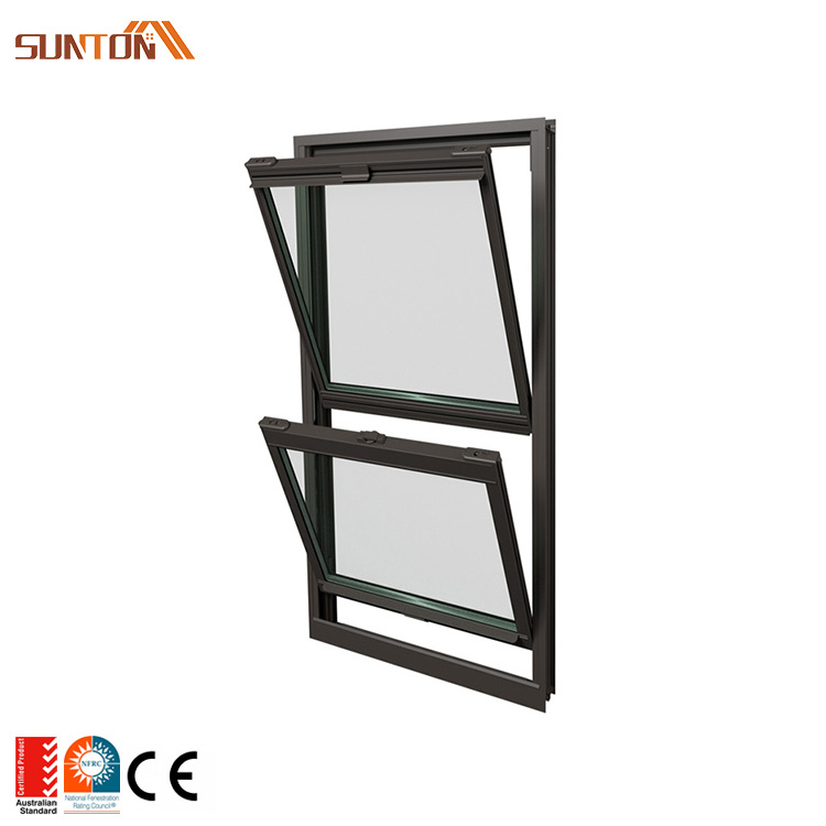 Custom modern double-hung windows american style black aluminum frame double glazed glass up down vertical sliding sash window