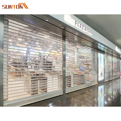 Modern supermarket shop electric roll up doors design custom aluminum frame clear polycarbonate transparent roller shutter door