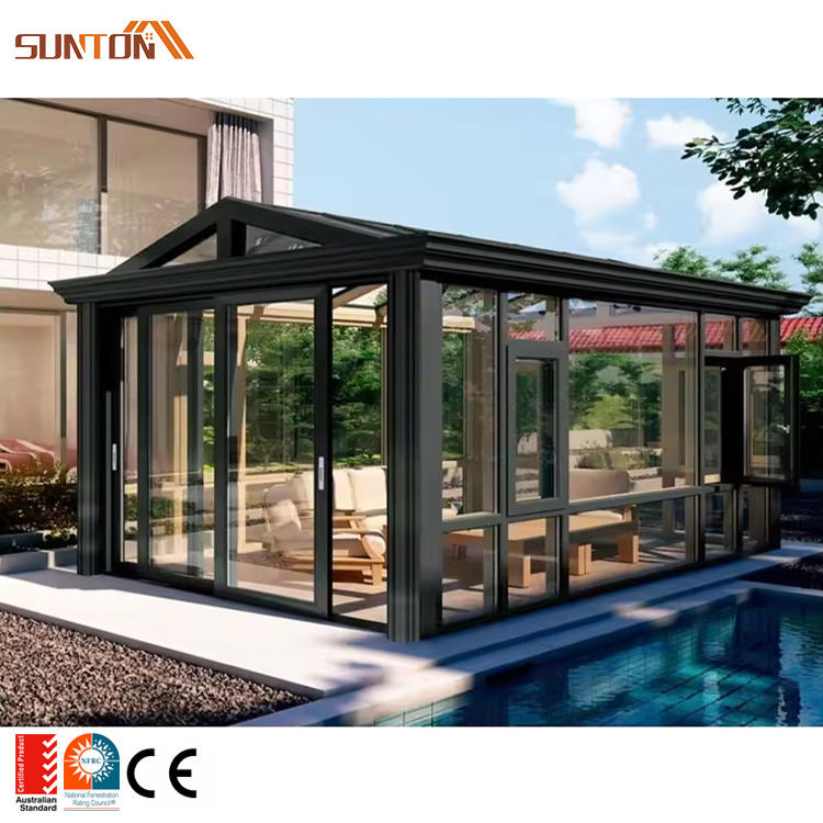 Custom high quality all season glasshouse sunrooms cheap prefab house aluminium glass roof patio enclosures sunroom kit