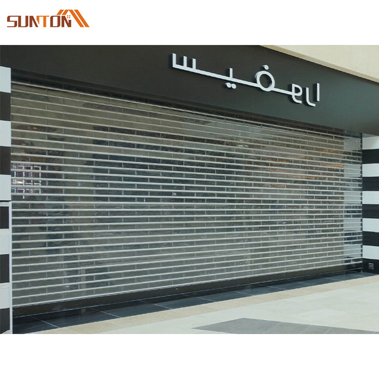 Modern supermarket shop electric roll up doors design custom aluminum frame clear polycarbonate transparent roller shutter door