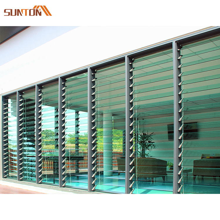 Customize exterior aluminum frame louver ventilated window design house villa modern aluminum glass louvre windows