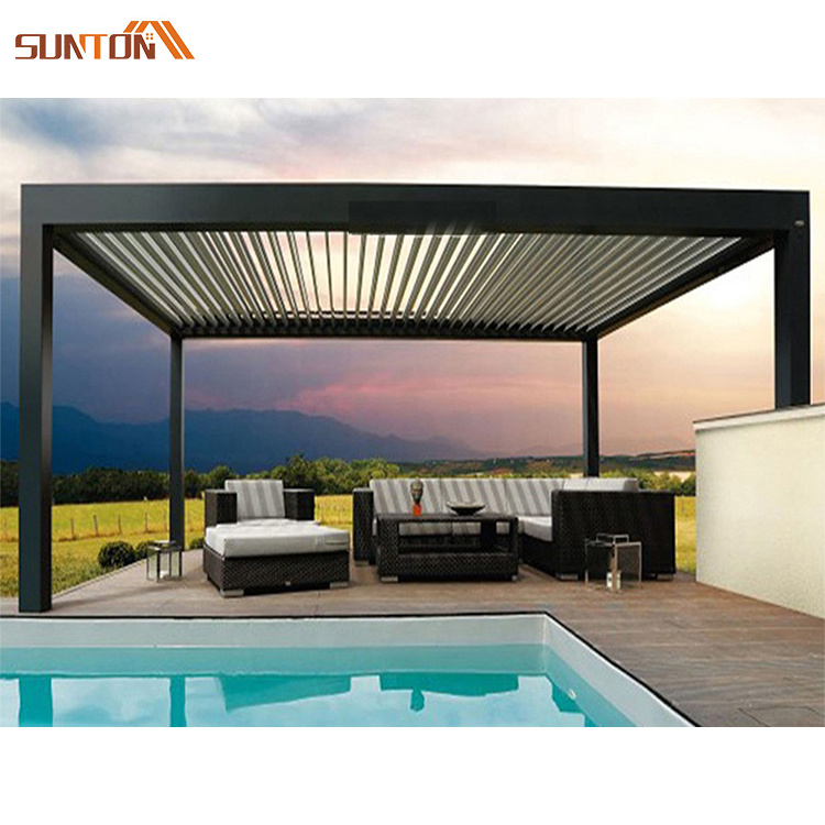 Modern aluminum profiles pergolas system exterior gazebo remote control motorized aluminium louvre roof bioclimatic pergola