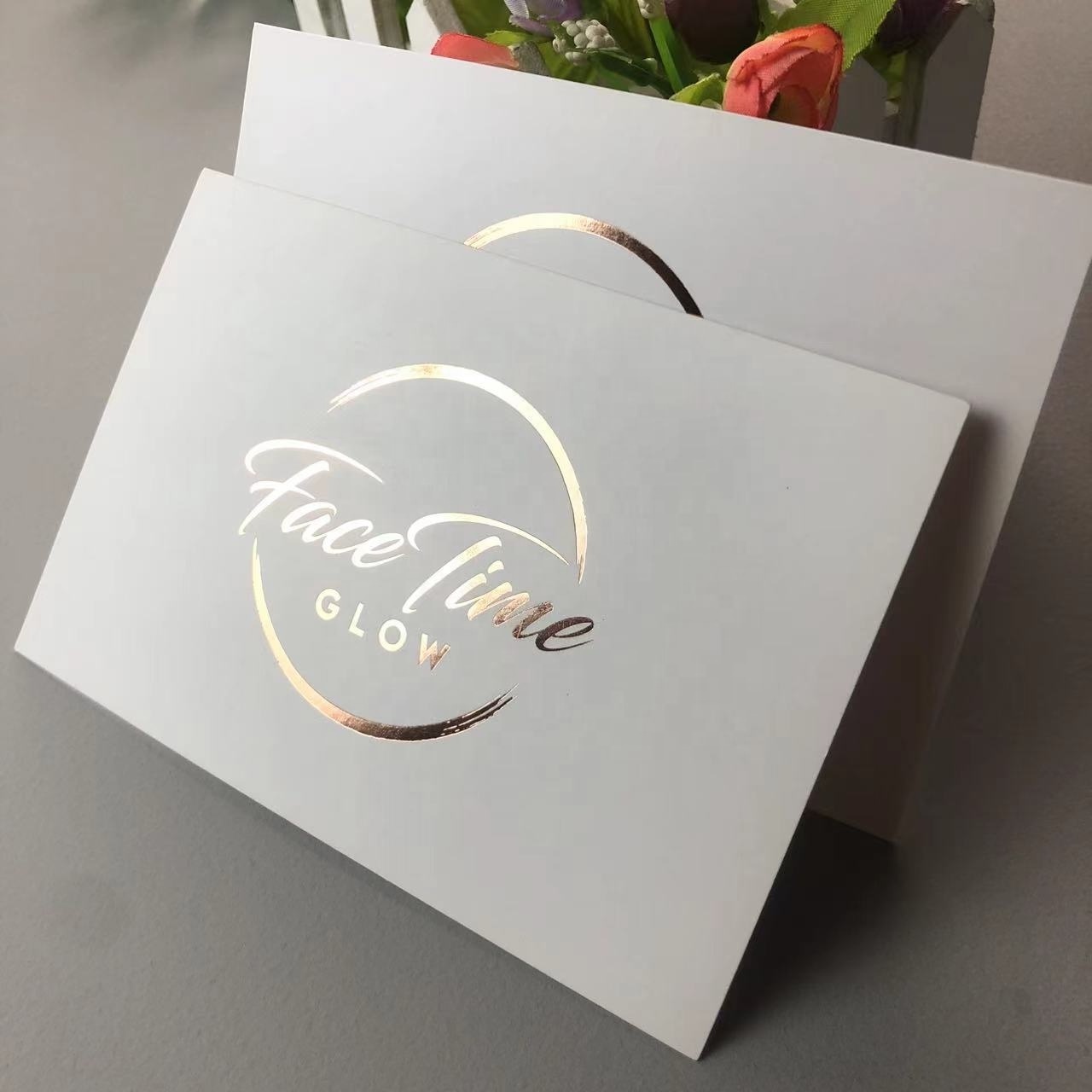 Customized rose gold foil personalize cards embossed led thank you white card for small business