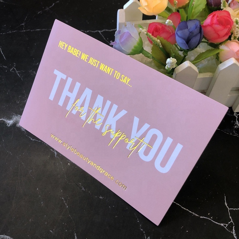 Professional custom gold foil pink thank you cards for small business