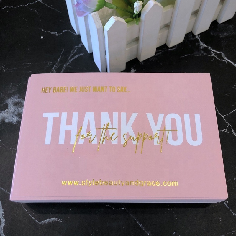 Professional custom gold foil pink thank you cards for small business