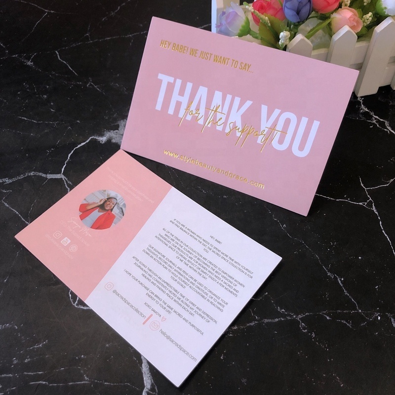 Professional custom gold foil pink thank you cards for small business