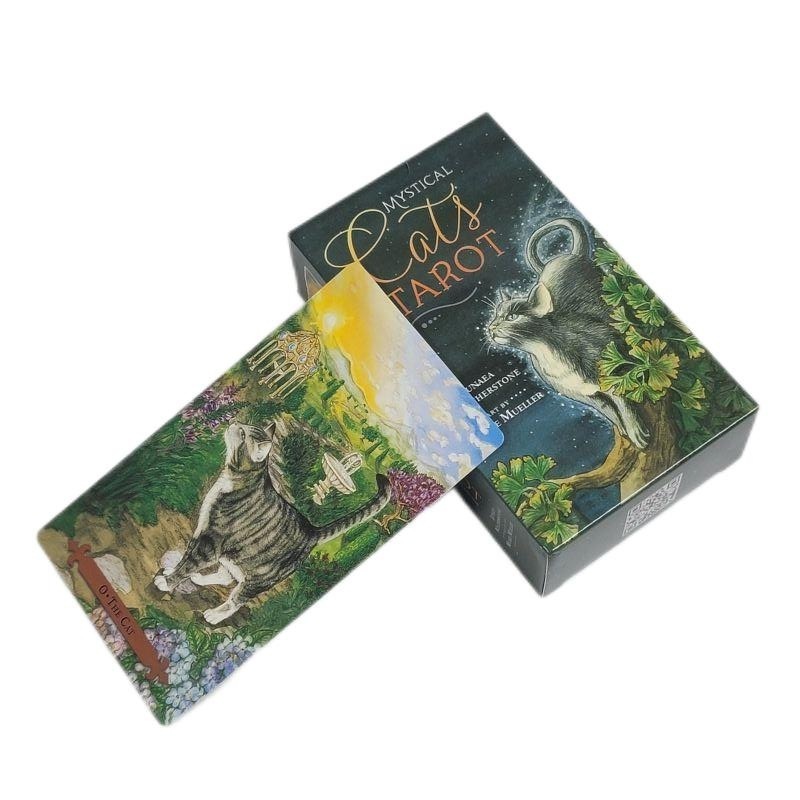 Printing Board Game 12*7cm Mystical Cats  Tarot Card with Gift Box 78pcs Playing Oracle Card