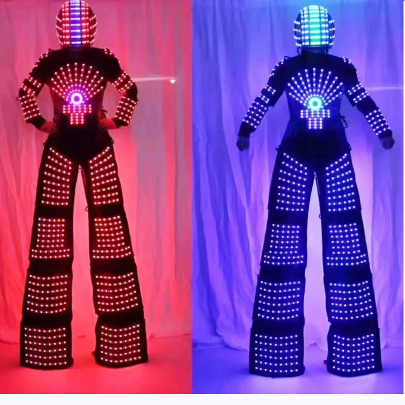 2024 New led glow-in-the-dark space suit robot suit stilts luminous costume bar atmosphere props