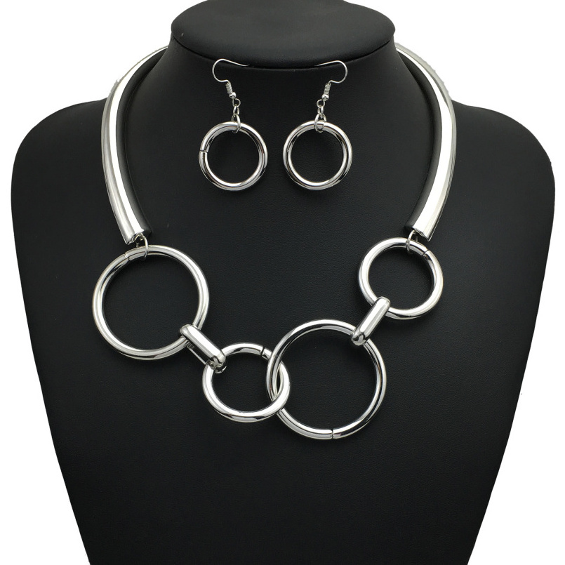 Punk Thick Circular Metal String Jewelry Sets Necklace Earrings Women Statement Torques African Jewelry Sets Wholesale